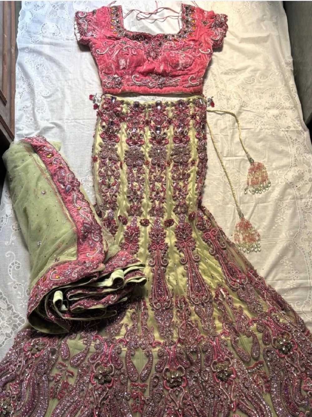 Pink and Green Y2K Mermaid Lehenga Set